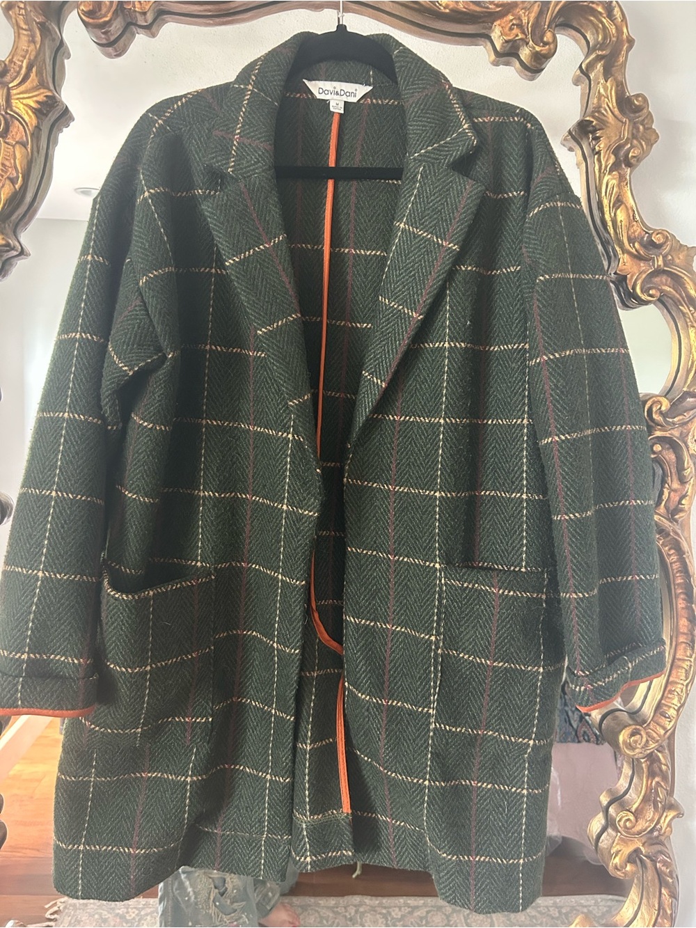 Green plaid Windowpane Blend Coat Sz Medium